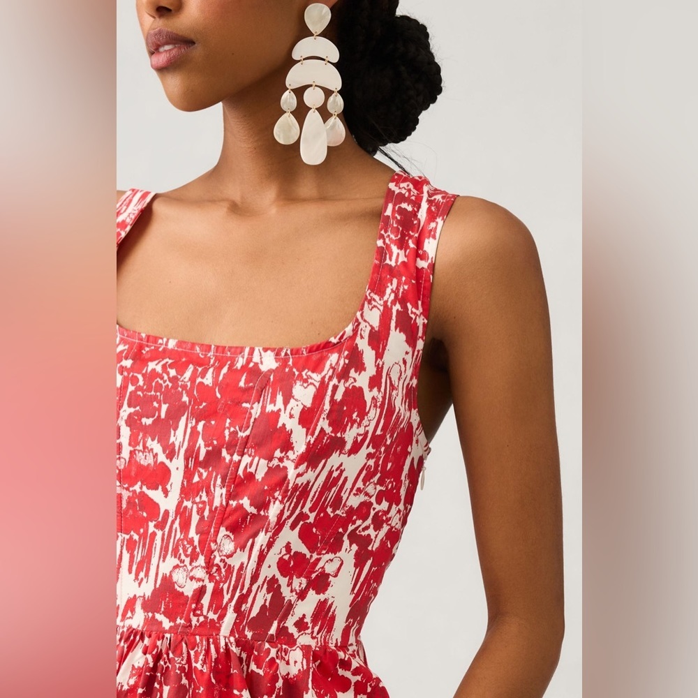 Anthropologie Aureta Square Neck Corset Midi A Line Dress Red White size M - Picture 3 of 3